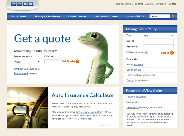 GEICO.com 2012 Redesign - Homepage