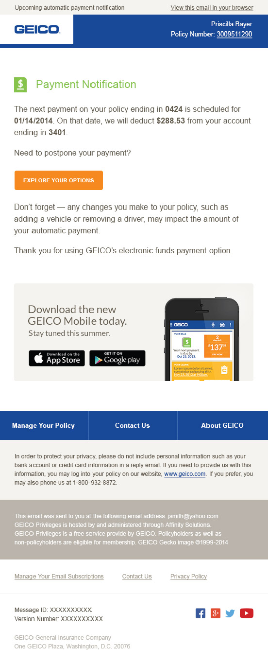 GEICO Email Templates - Payment Notification