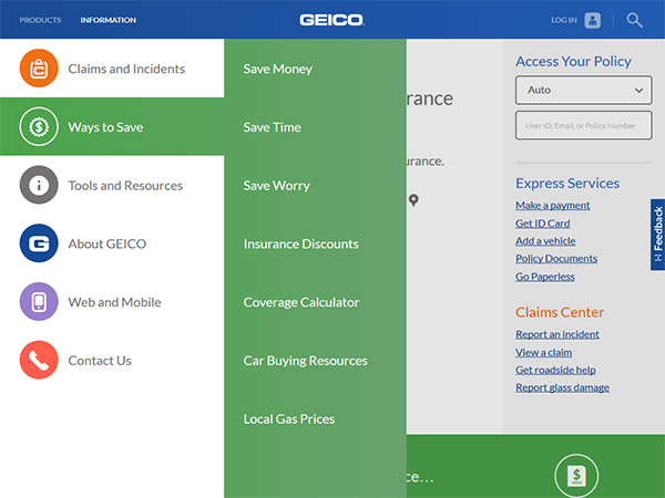 GEICO.com G4 Redesign - Navigation