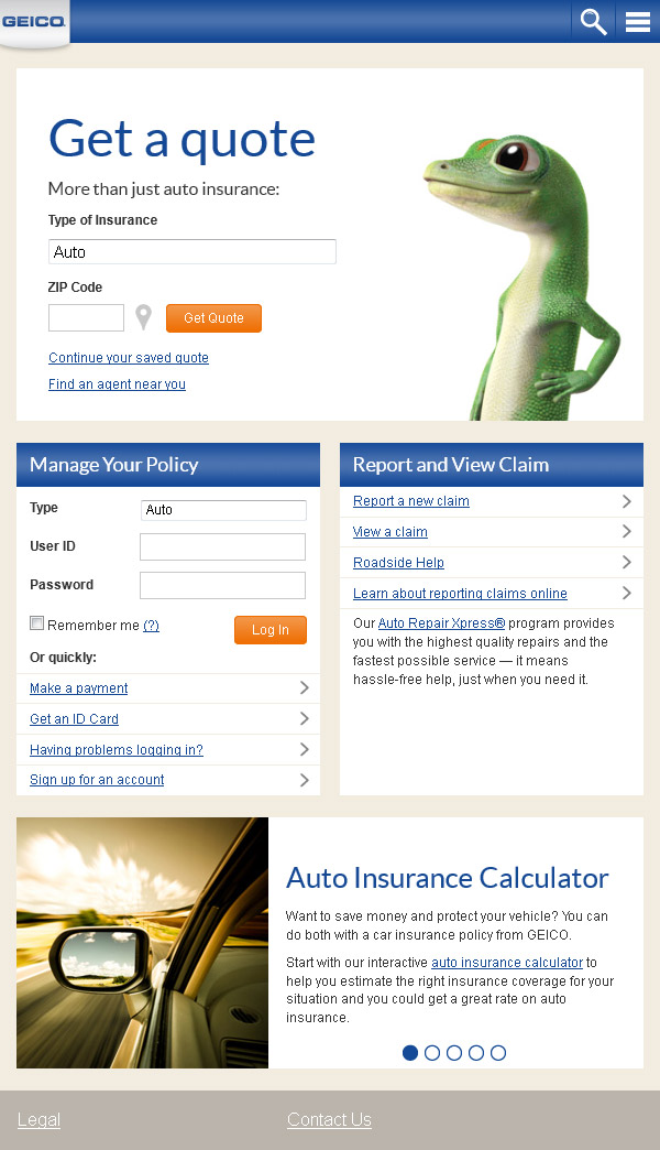 GEICO.com Responsive - Homepage (medium)