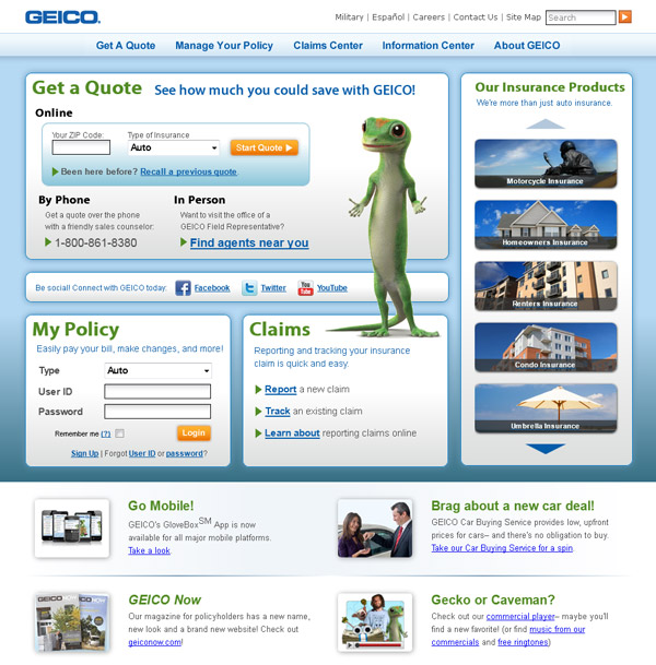 GEICO.com (2011 Experimental Homepage)